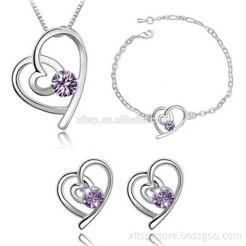 2016 Elegant design purple turquoise earring pendant bracelet jewelry set